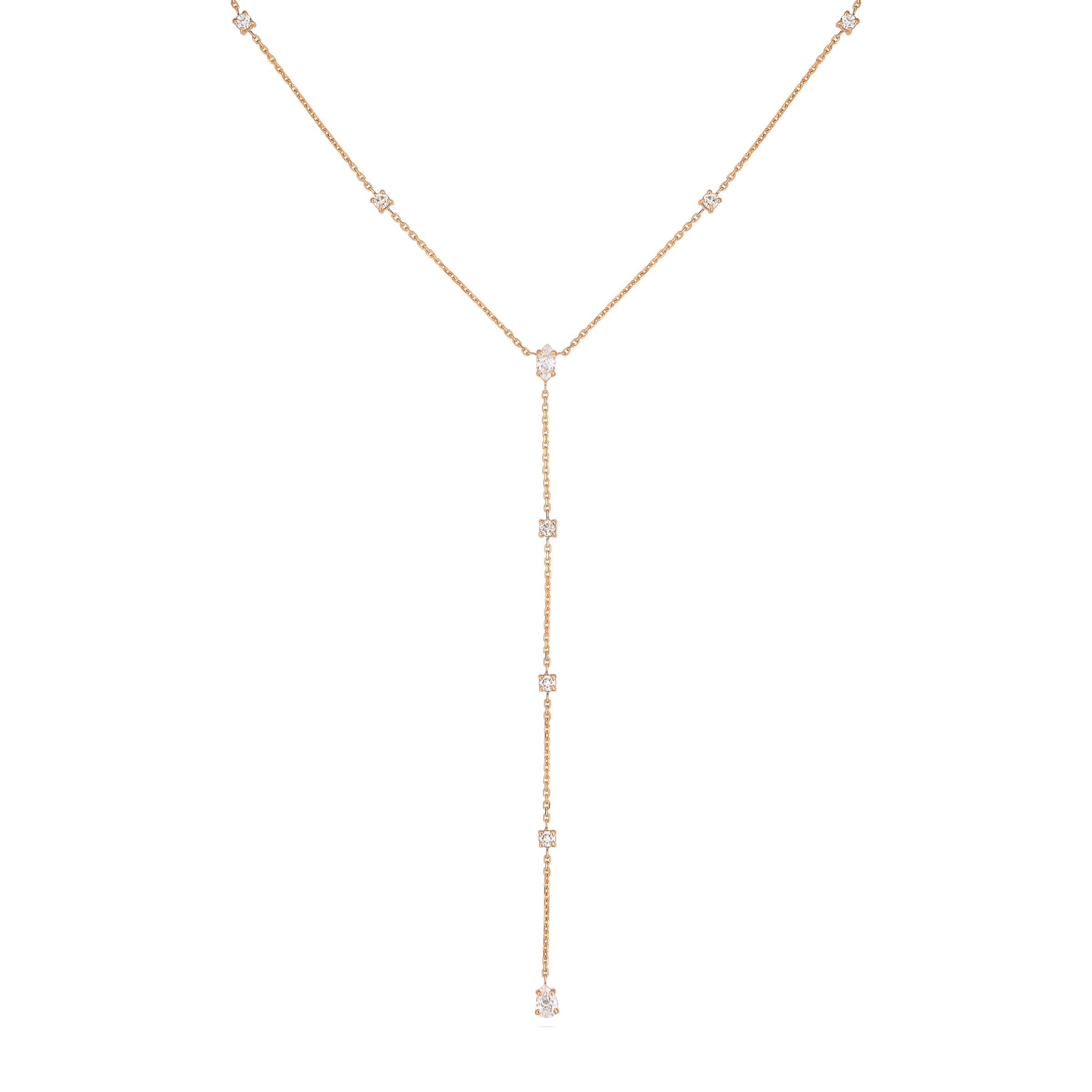 Gaia Long Drop Diamond Necklace in Rose Gold